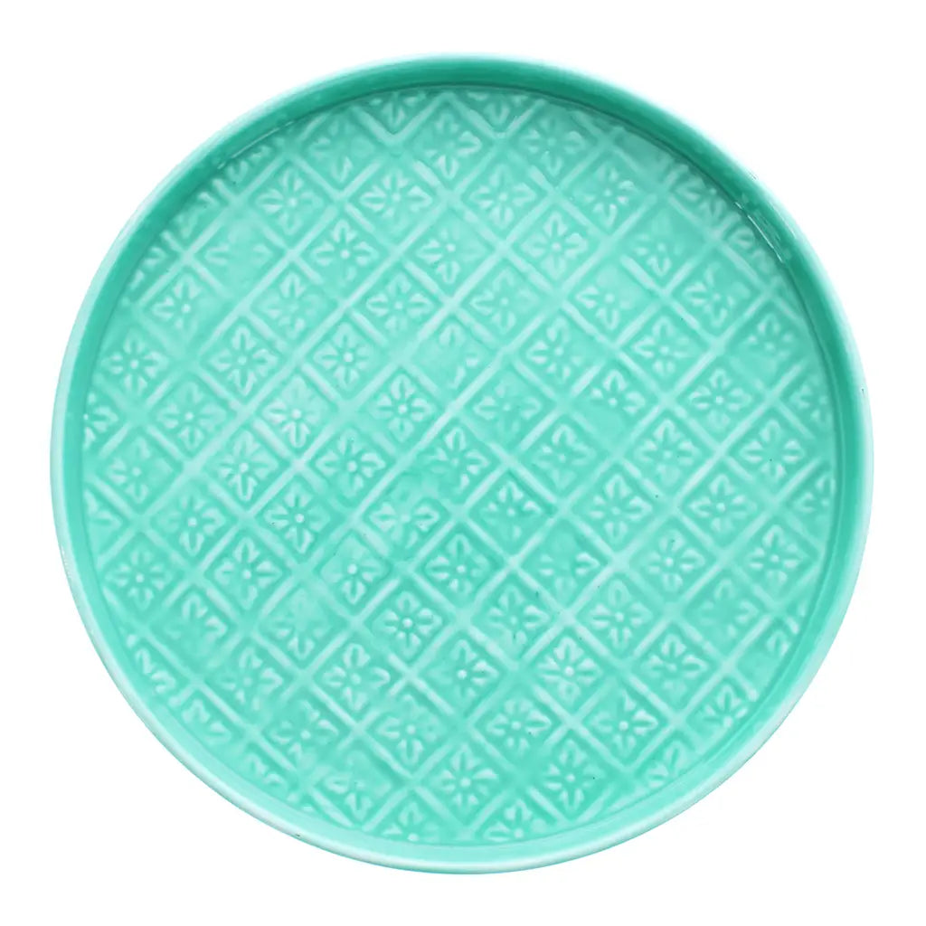 Plateau rond en émail Bleu clair