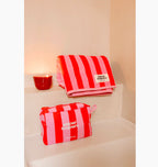 Serviette de bain rayures rose et rouge