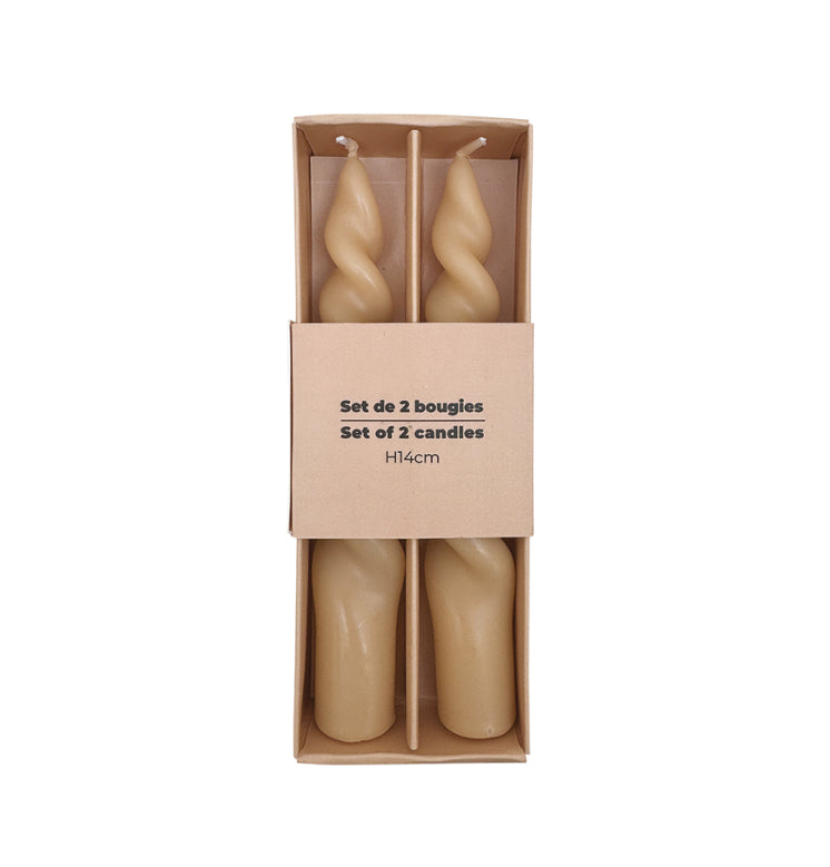 Set de 2 bougies torsadées Beige