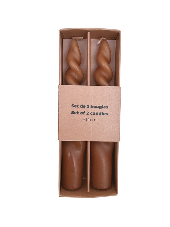 Set de 2 bougies torsadées Marron