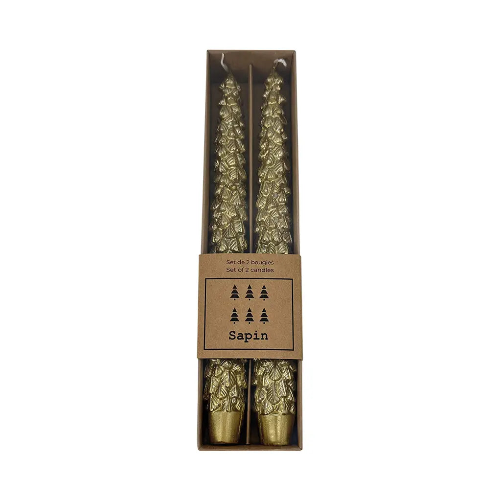 Set de 2 bougies Sapin Dorées