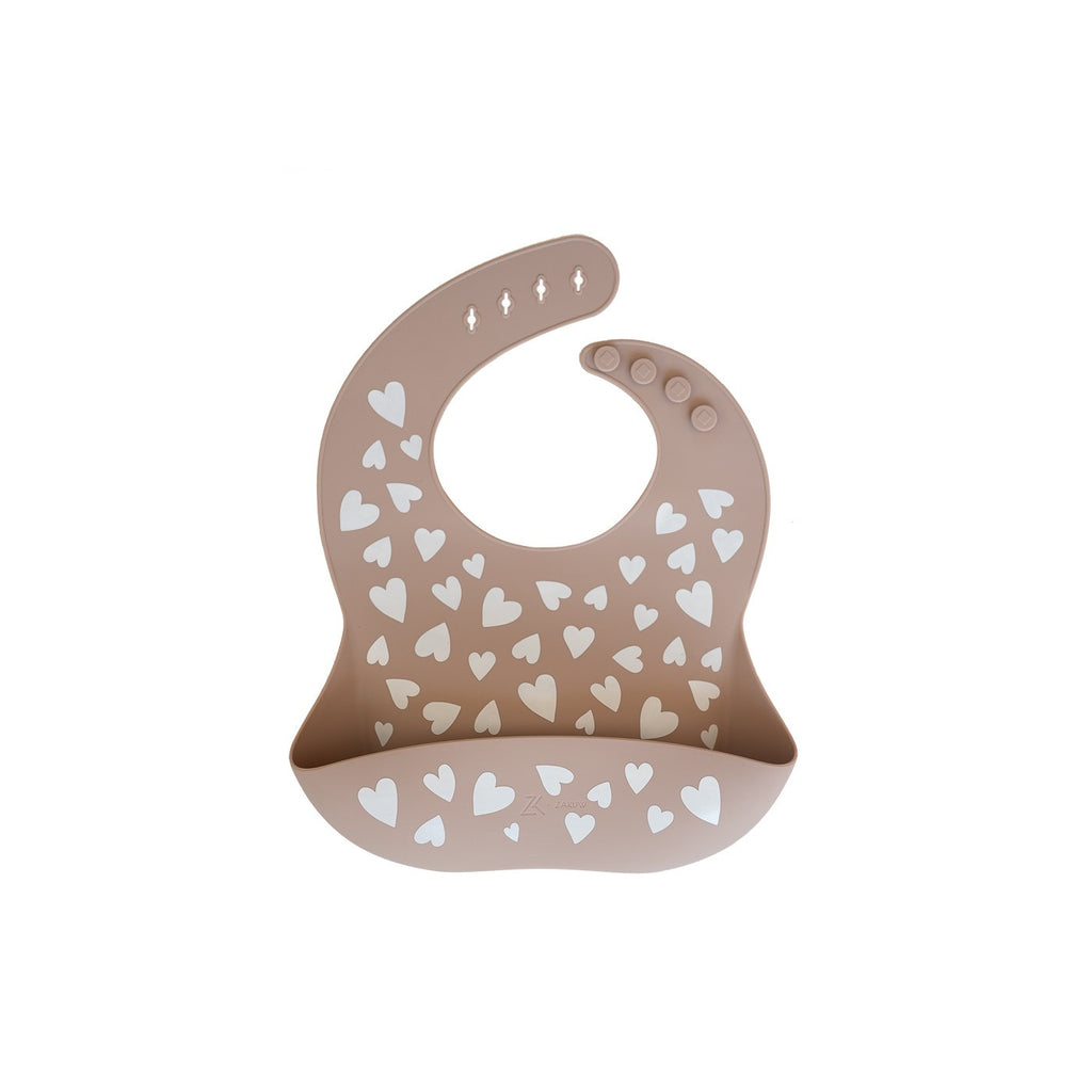 Bavoir en Silicone Coeur Taupe