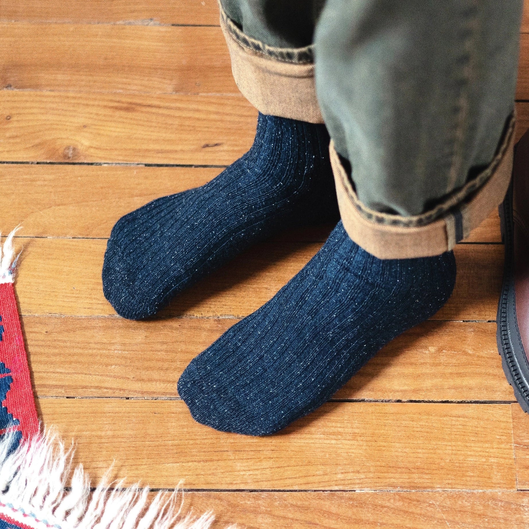Chaussettes En Soie Et Laine Marine
