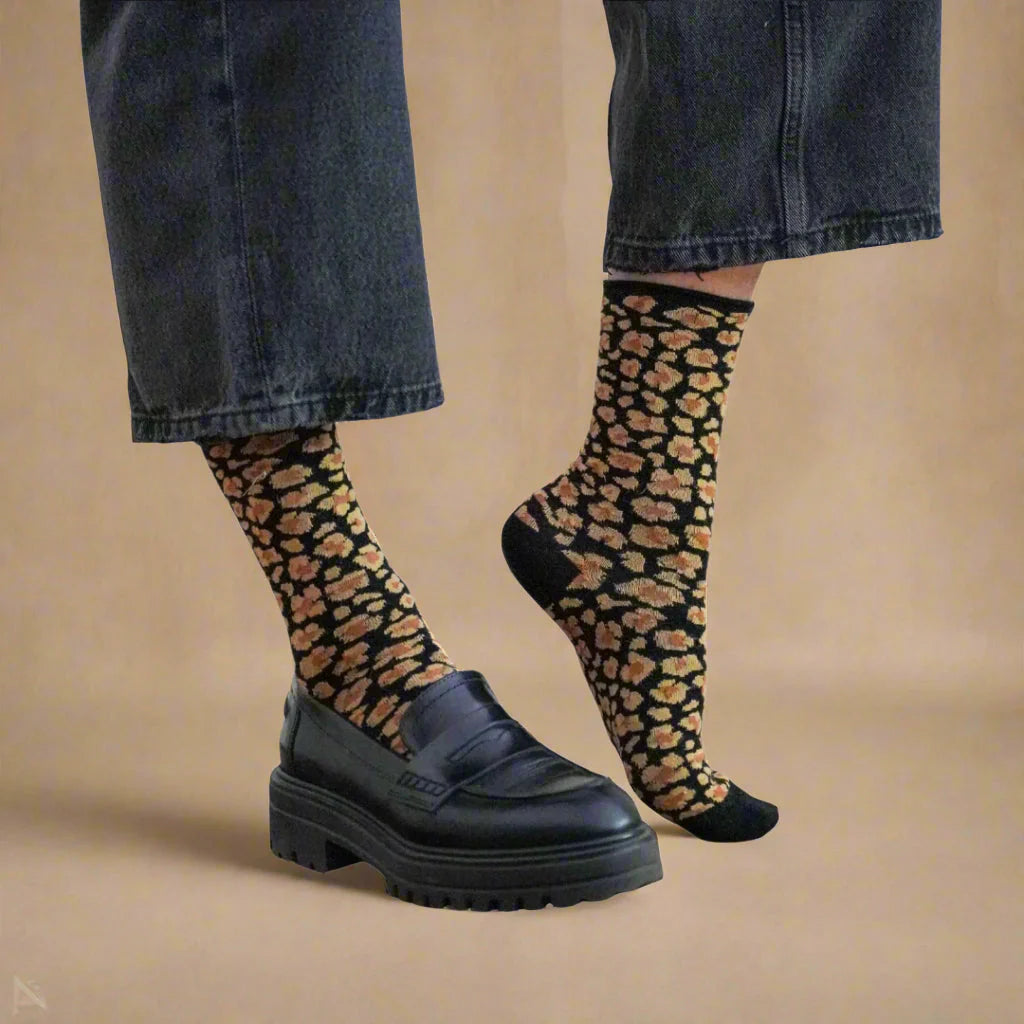 Chaussettes à Paillettes Léopard Ambre
