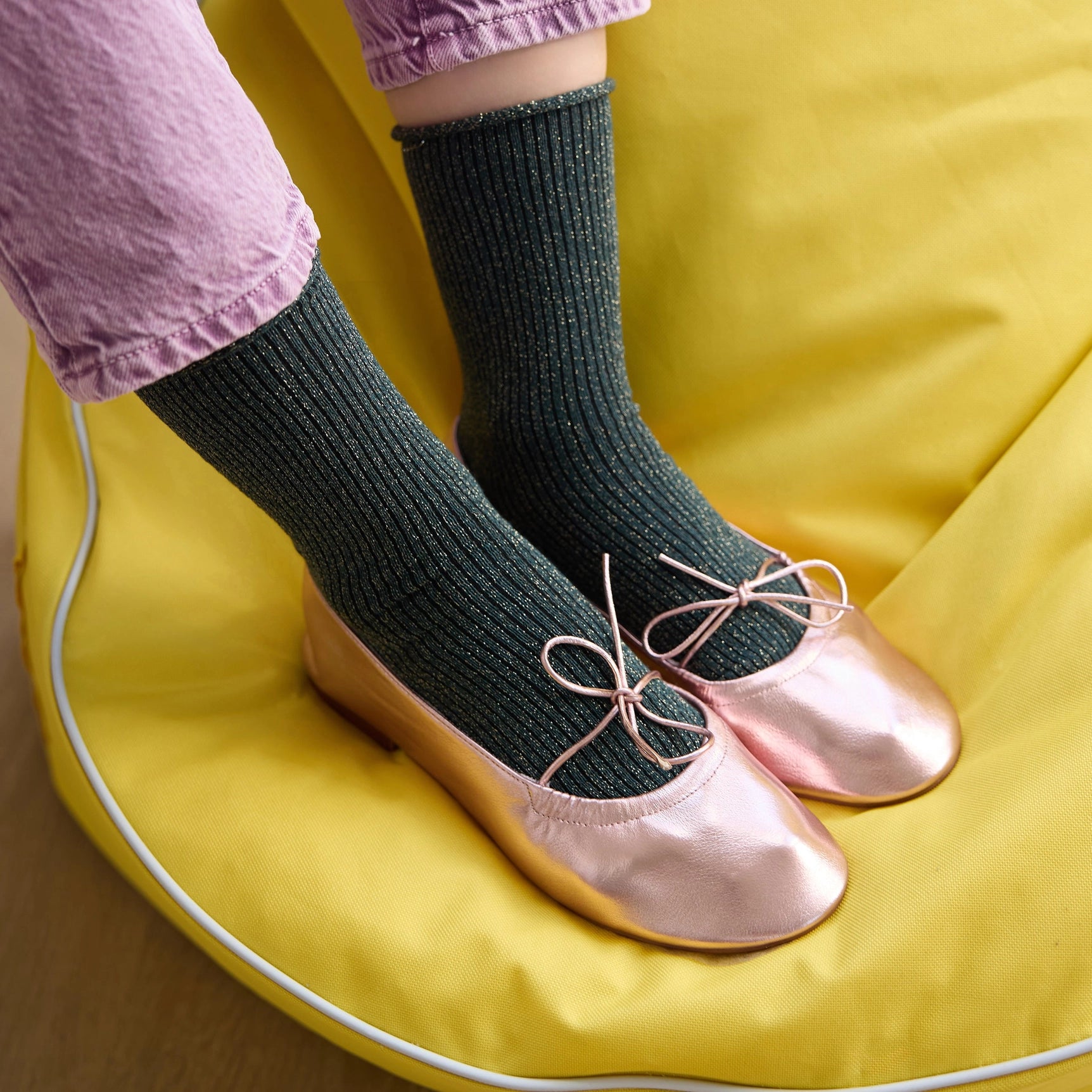 Chaussettes à Paillettes Vert Foncé