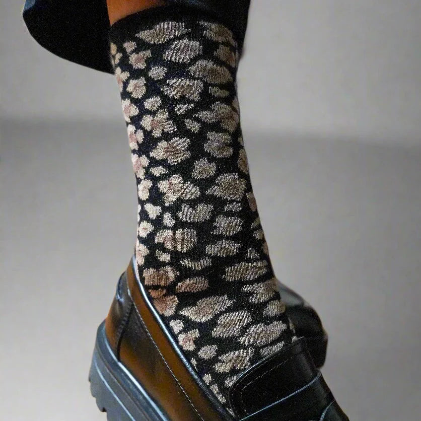 Chaussettes à Paillettes Léopard Noir
