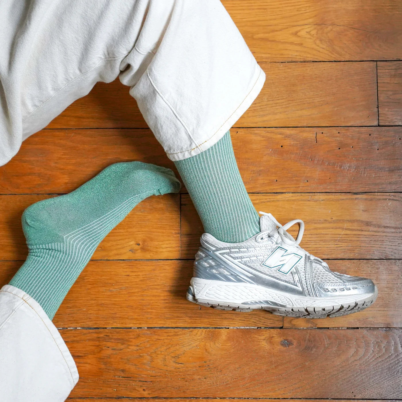 Chaussettes à Paillettes Vert Menthe