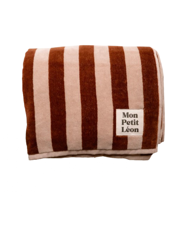 Serviette de bain rayures marrons et beiges