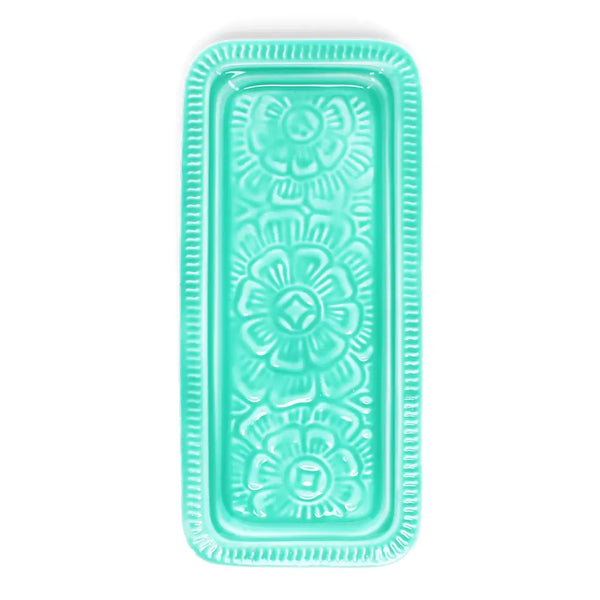 Plateau rectangle en émail  Aqua