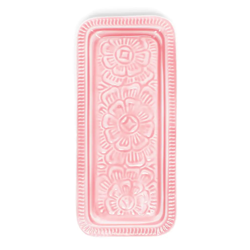 Plateau rectangle en émail  Rose
