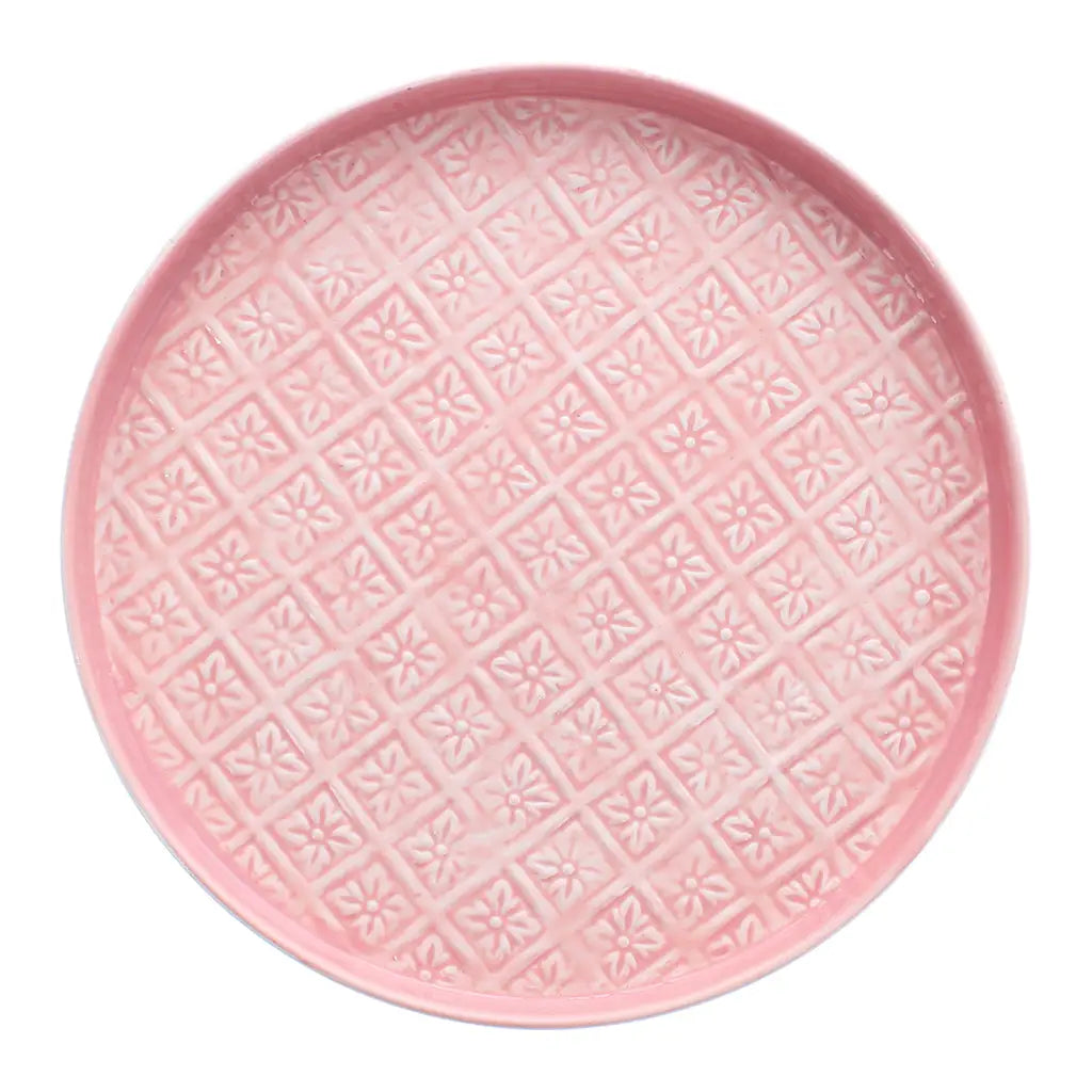 Plateau rond en émail Rose