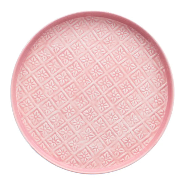 Plateau rond en émail Rose