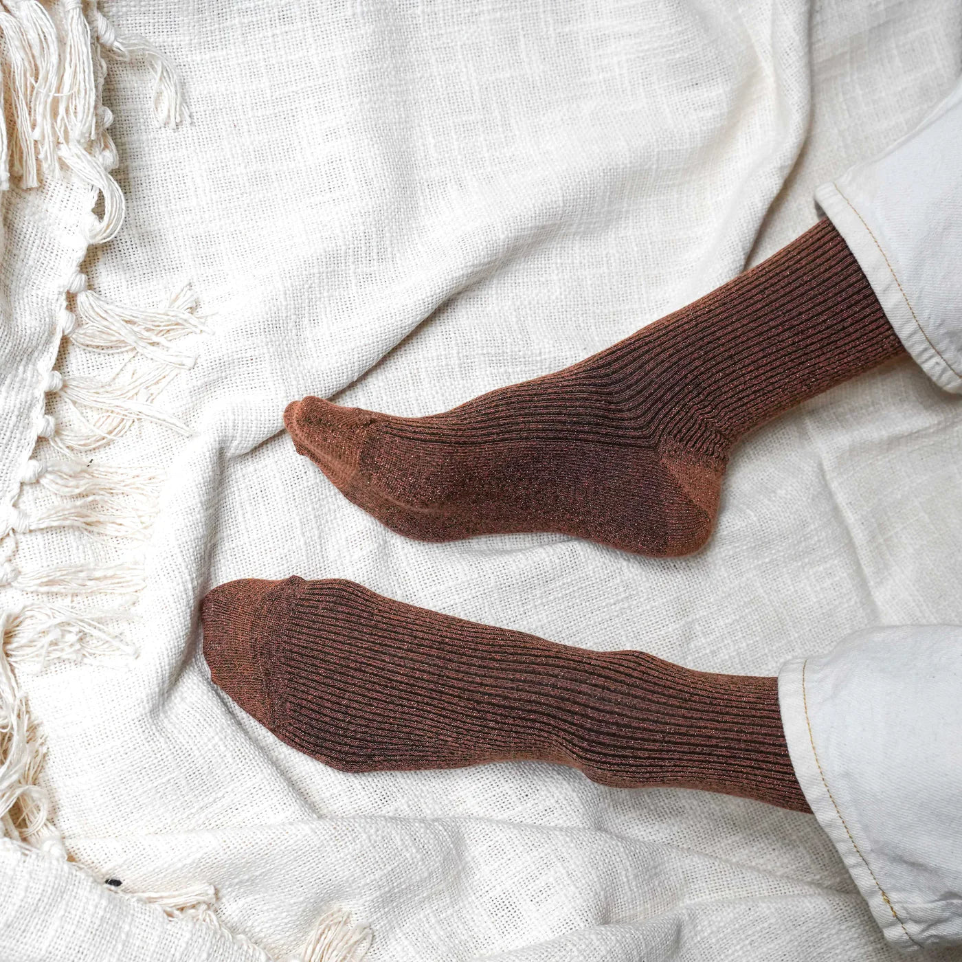 Chaussettes à Paillettes Marron Camel