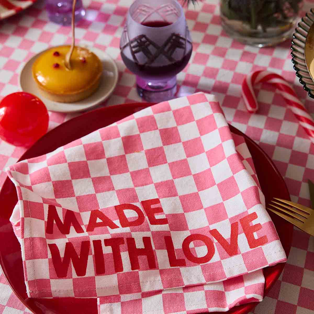 Serviette de table Josephine Damier rose Made with love