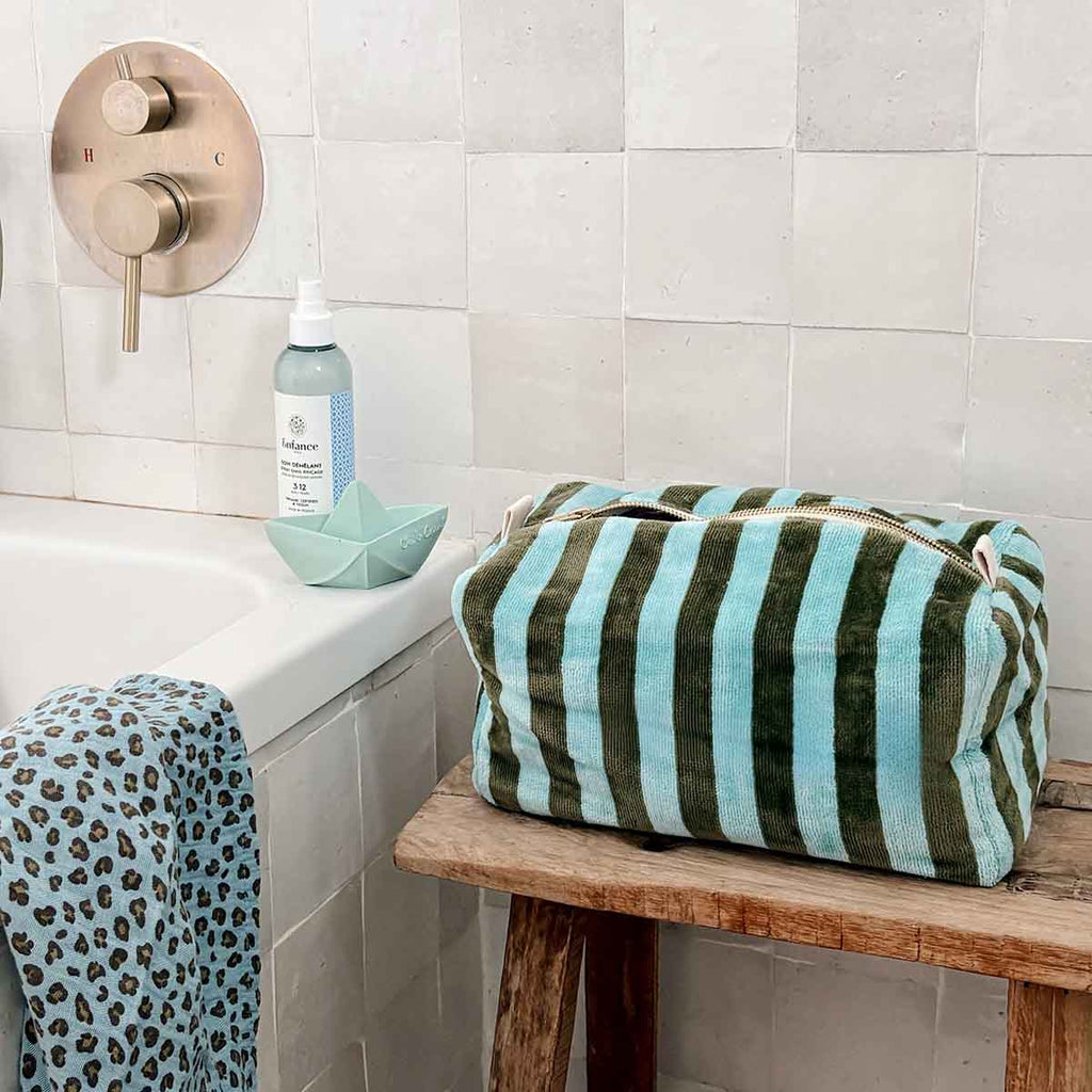 Trousse de toilette Vic éponge Rayures Kaki / Bleu