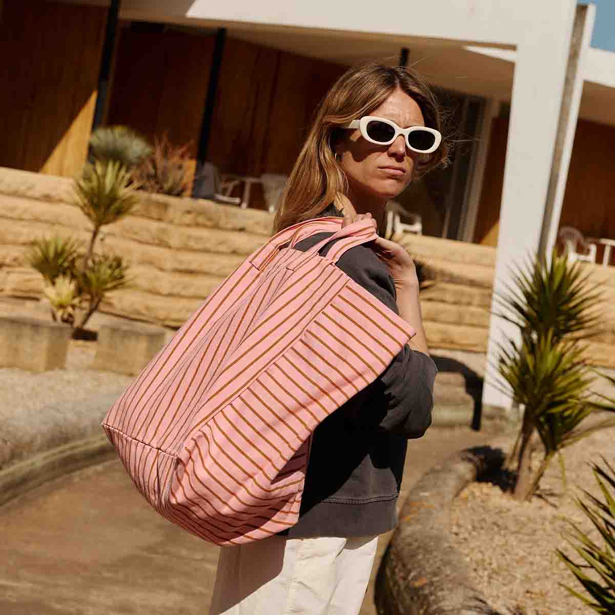 Sac cabas Elisa Rayures Tennis Pecan / Strawberry