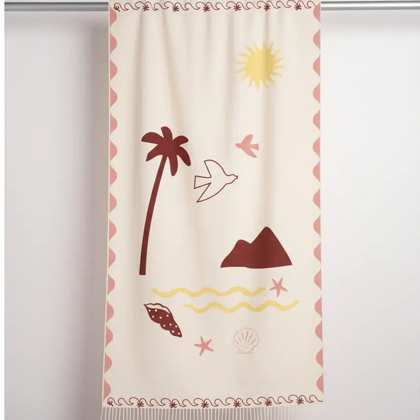Fouta coton doublée éponge Famara rose