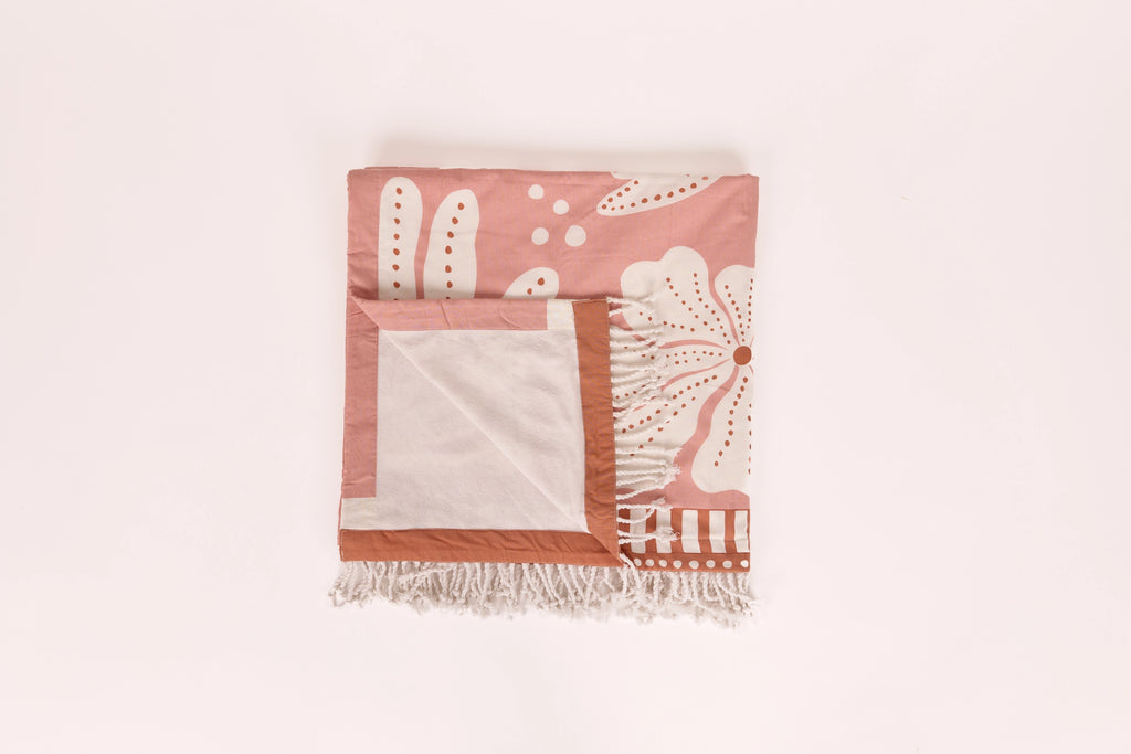 Fouta coton doublée éponge rose colombe