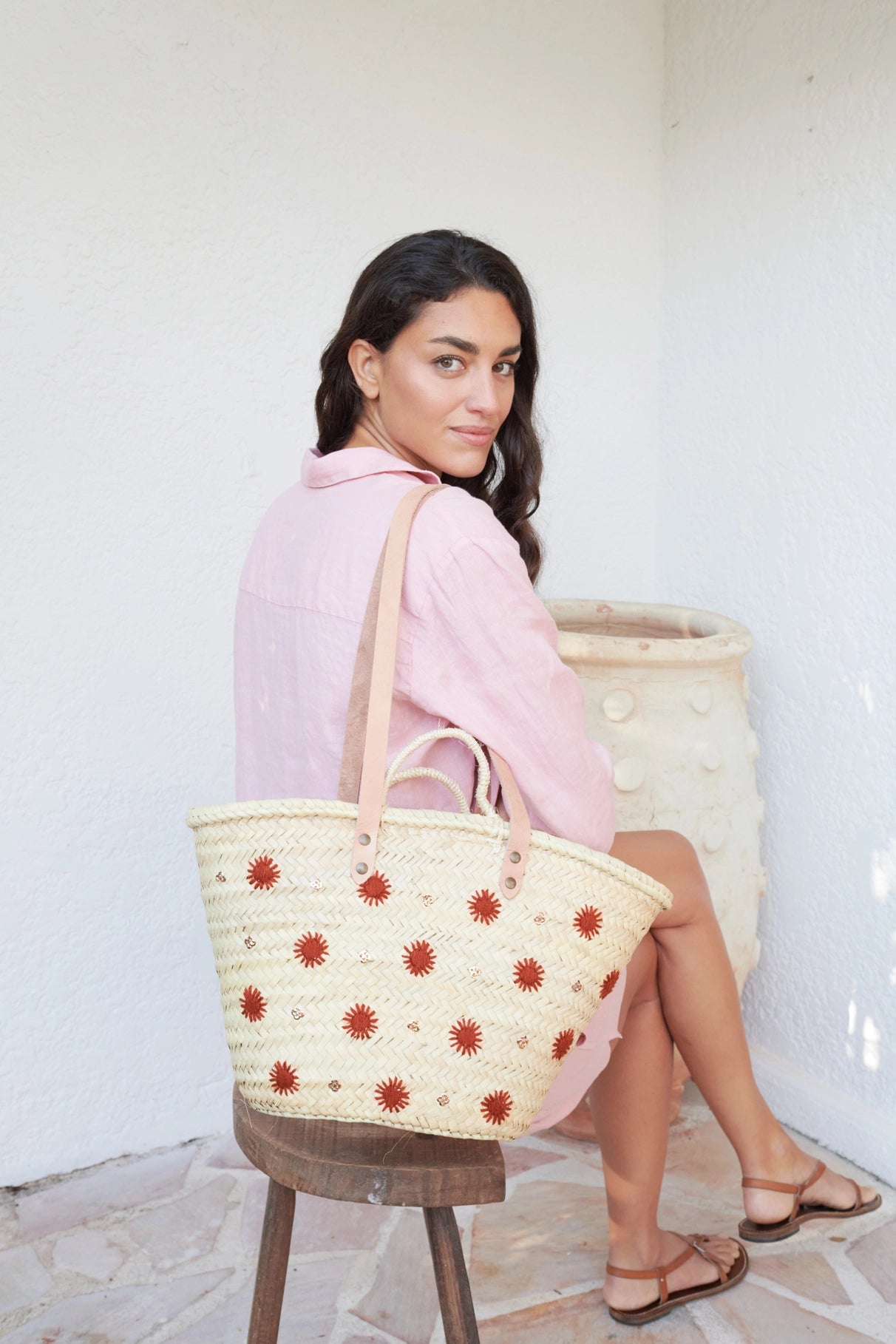 Panier Brodé Carmen Terracotta
