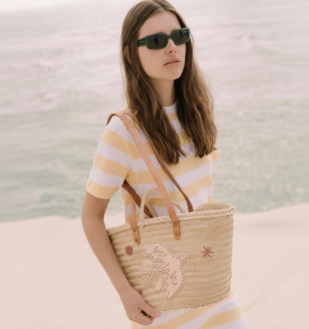 Panier Brodé Paloma Rose