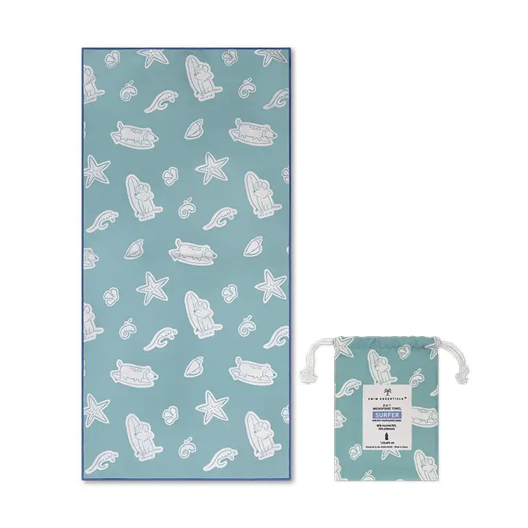 Serviette de plage en microfibre Verte - Chiens surfeurs