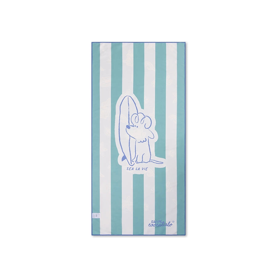 Serviette de plage en microfibre Verte - Chiens surfeurs