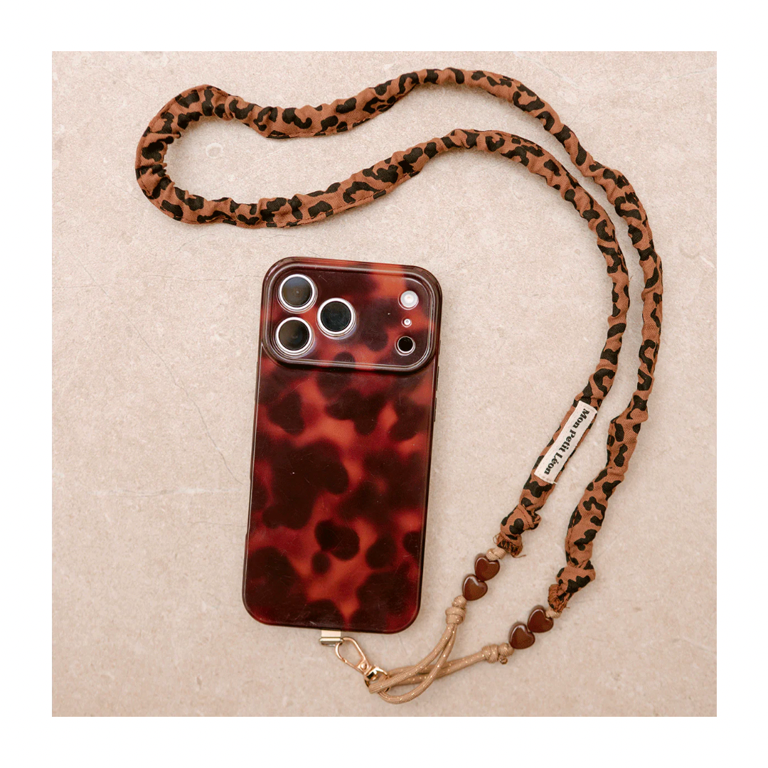 Sangle de téléphone Billie - Léopard Marron cordon Beige