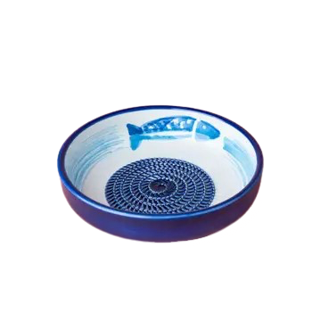 Assiette râpe à ail - Grande, en céramique bleue - Thon